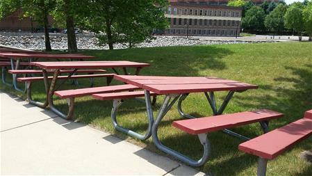 Picnic tables on Michigan Avenue